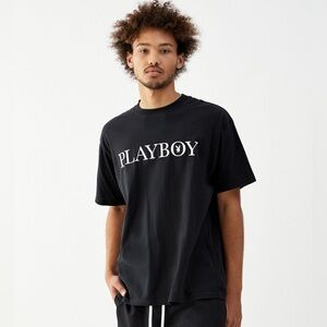 PLAYBOY Pacsun Black Cotton Logo Graphic Crewneck Tee T-Shirt L